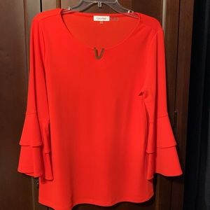 Calvin Klein Brightens Anyone Up W/Dark Orange Top With flare sleeves